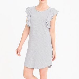 J. Crew Factory Striped Ruffle Shoulder Dress EUC